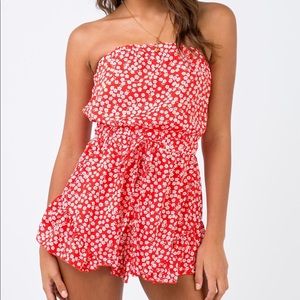 Princess Polly Red strapless romper